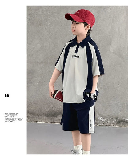 Children New Summer Polo Shirt Set Top And Bottom 2 Pieces Clothing Set for Tween Boys Casual Tracksuit Kids School Outfit Wear