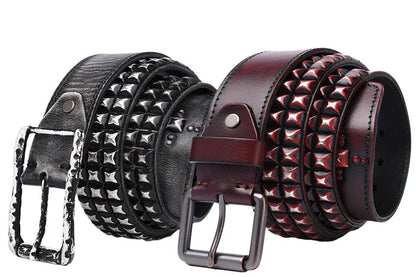 3.8CM Retro Real Genuine Leather Belt Luxury Thick Rivet Belts Men Leather Vintage Strap Male Wide Jeans Ceinture Black Waist