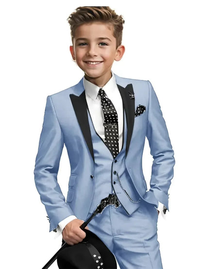 High Quality Boys Formal Suit Set 3 Pieces For Violin Performance Classy Peak Lapel Kids Slim Fit Tuxedo Birthday Party Wear