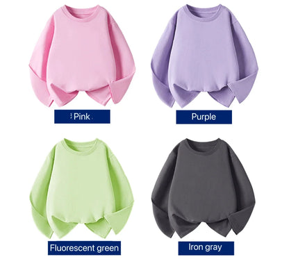 1pcs Spring Autumn Children's Pure Cotton Long Sleeve T-shirts Solid Color Boys Girls Tops Kids Baby Leisure Tee Student Clothes
