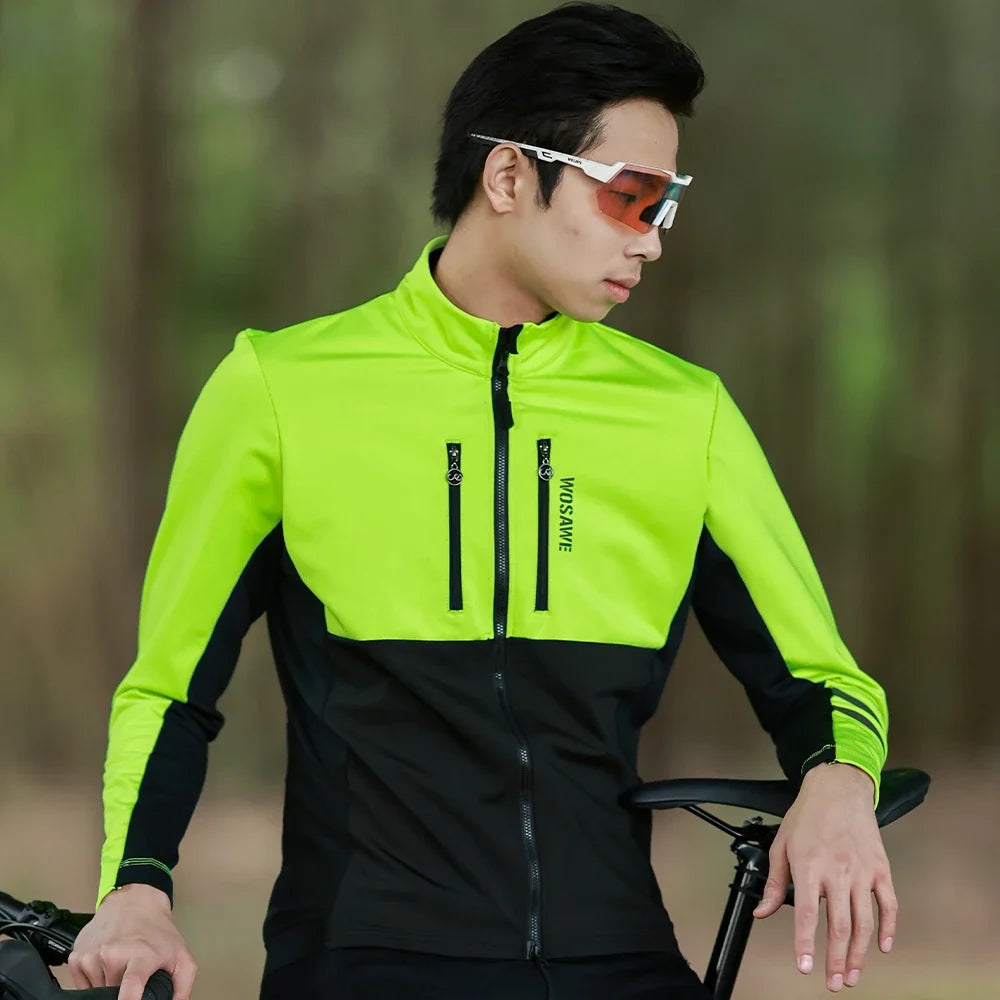 Men Cycling Jacket Autumn Winter Coats Thermal Fleece Windproof Bicycle Clothing Motorcycle Jackets with 2 way YKK Zipper