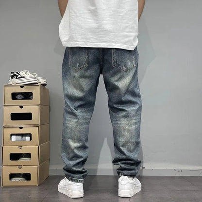 Autumn and Spring New Fashion Trend Pure Color Retro Straight Leg Jeans Men's Loose Sports Plus Size High Quality Denim Pants