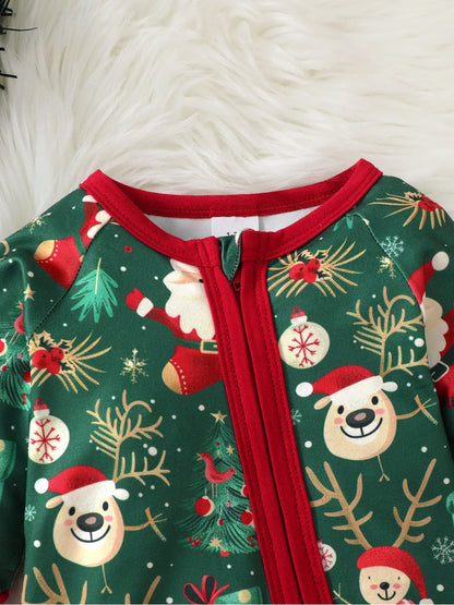 1-18 Months Newborn Baby Boy&Girl Christmas Jumpsuit Cute Santa Claus Print Long Sleeved Zipper Romper+Hat Toddler Baby Costumes