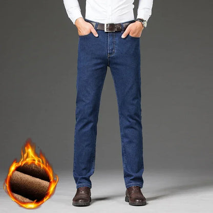 Winter Fleece Men's Casual Jeans Stretch Fashion Cotton Thick Plush Warm Denim Trousers Male Brand Pants Plus Size 42 44 46