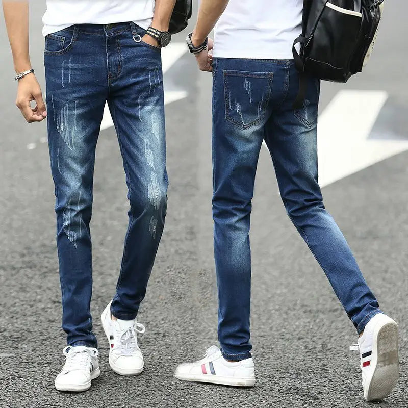 Stylish Black Luxury Men's Korean Streetwear Punk Fashion Comfortable Stretch Jeans Slim Fit Straight Leg Casual Denim Pants