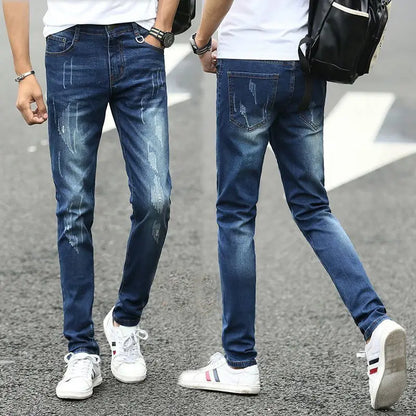 Stylish Black Luxury Men's Korean Streetwear Punk Fashion Comfortable Stretch Jeans Slim Fit Straight Leg Casual Denim Pants
