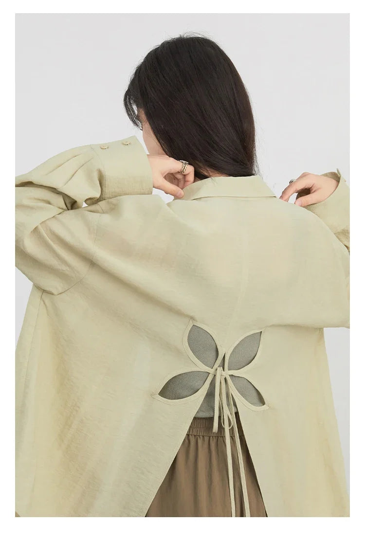 Women Long Sleeve Shirts Solid Loose Casual New Style Design Back Hollow Out Shirt Female Blouse Spring Summer 2026