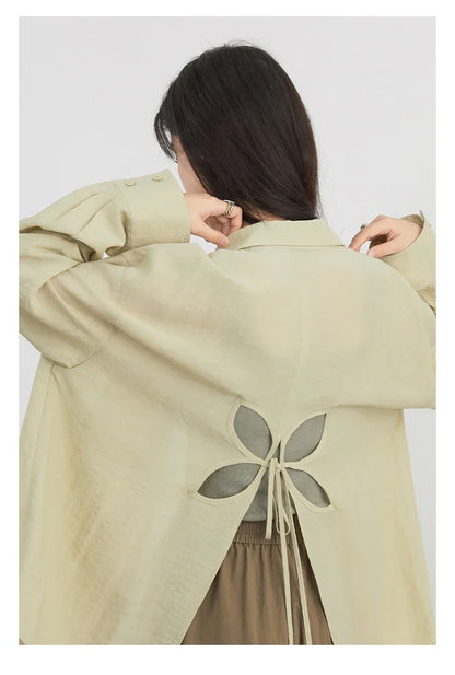 Women Long Sleeve Shirts Solid Loose Casual New Style Design Back Hollow Out Shirt Female Blouse Spring Summer 2026