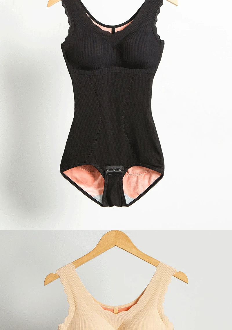 Warm Shapewear Bodysuit Women Winter Thick Thermal Abdominal Compression Body Shaper Bodysuit with bras
