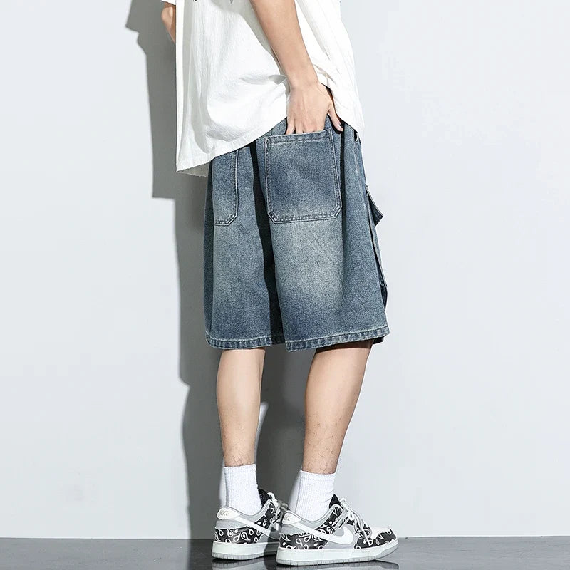 Bermuda Men's Denim Shorts Summer New Fashion Loose Jeans Casual Vintage Drawstring Cargo Short Pants Male Streetwear