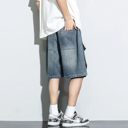 Bermuda Men's Denim Shorts Summer New Fashion Loose Jeans Casual Vintage Drawstring Cargo Short Pants Male Streetwear
