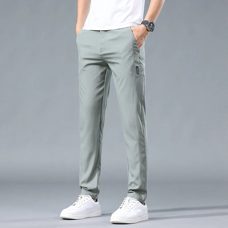 2026 Summer Thin Men's Casual Pants Slim Fashion Business Elastic Waist Work Joggers Sport Trousers Sweatpants Male Green Grey