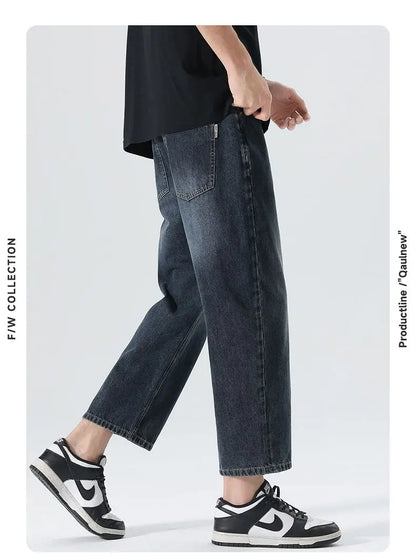 High Streets Spring Summer Men's Jeans American Retro Baggy Wide Leg Denim Pants Loose Solid Cotton Jeans Male Trendy Trousers