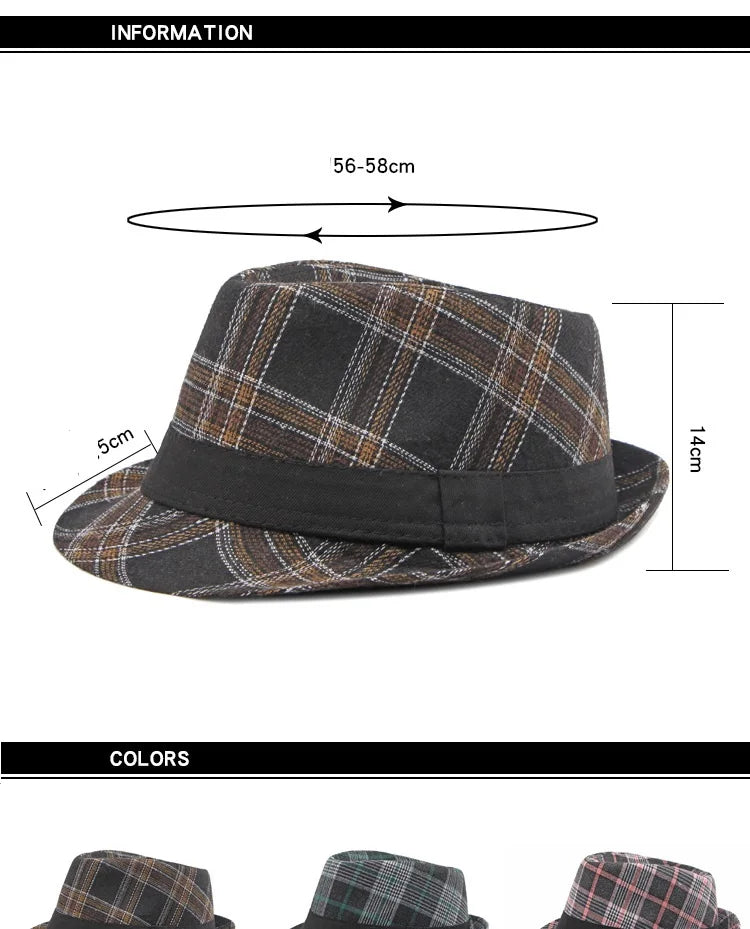European and American Style Patterned Top Hat for Men  Sun Protection  Hat  Spring and Summer New Plaid Jazz Hat for Women