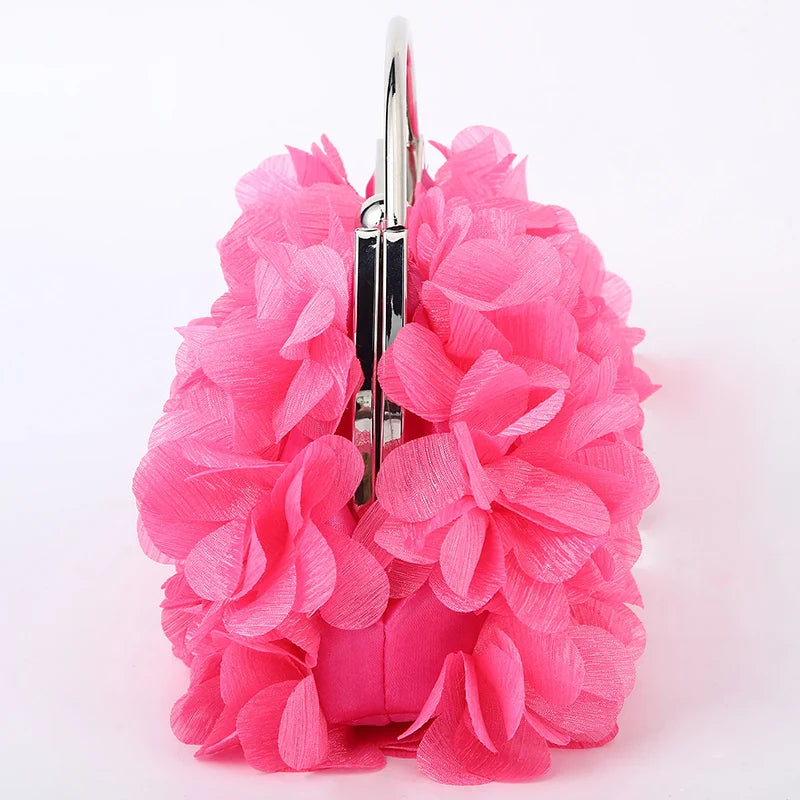 Flower Evening Clutch Purse Sweet Style Floral Wedding Romantic Bridal Handbag Metal Handle Banquet Dinner Dress Bags with Chain