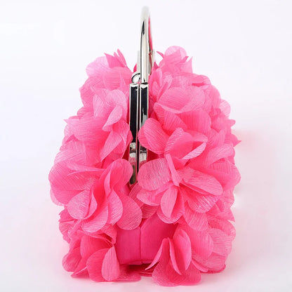 Flower Evening Clutch Purse Sweet Style Floral Wedding Romantic Bridal Handbag Metal Handle Banquet Dinner Dress Bags with Chain