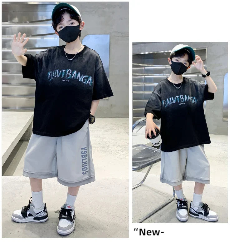 Summer Boys Top and Bottom Tracksuit Set Kids Casual Clothing Set Tweens Child Causal Streetwear Outfits Teenager Luxury Clothes