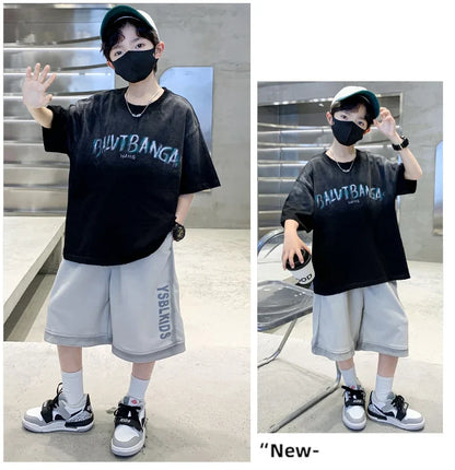 Summer Boys Top and Bottom Tracksuit Set Kids Casual Clothing Set Tweens Child Causal Streetwear Outfits Teenager Luxury Clothes