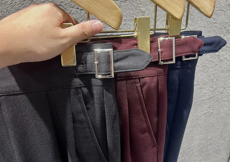 2025 New Naples High Waist Mens Suit Pants Double-Blade Gurkha Chino Slim Fit Trousers Fashion Men Wedding Party Casual Pant