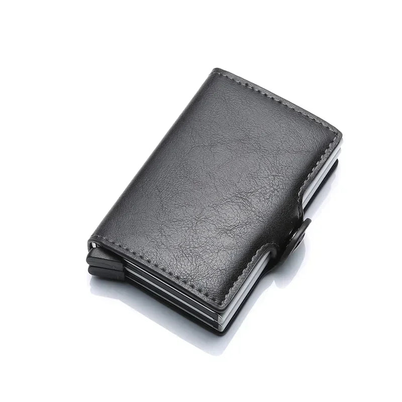 DIENQI-Carbon Credit Card Holder Men Wallet RFID PU Leather Metal Hasp Wallet Male Purse Minimalist Gifts for Men Carteiras