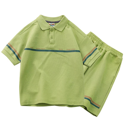 Summer Boys Cotton Loose Alphabet Stripes T-Shirt Tops+Shorts Pant Sets School Kids 2PCS Tracksuit Children Outfits 3-16 Years