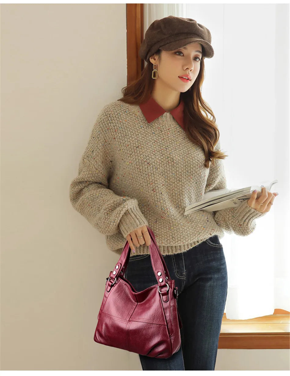 2024 Trend Large Capacity Genuine Tote Shoulder Bags Fashion Top-Handle Bag High Quality Leather Sac Casual Design Handbag Purse