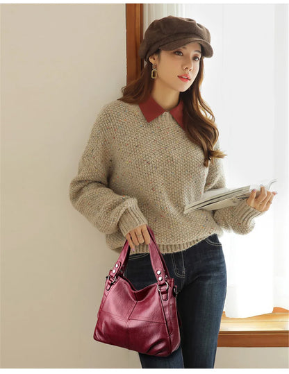 2024 Trend Large Capacity Genuine Tote Shoulder Bags Fashion Top-Handle Bag High Quality Leather Sac Casual Design Handbag Purse