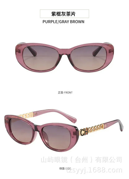 2025 New Trend Oval Polarized Sunglasses Women's Chain Hollow Frame Cat Eye Sun glasses Women's Fashion Luxury Design Glasses