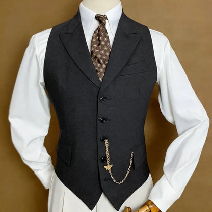 Men Vest White With Lapel Single Breasted Solid Waistcoat For Wedding Banquet Business Work Office Casual Daily Men Suit Vest