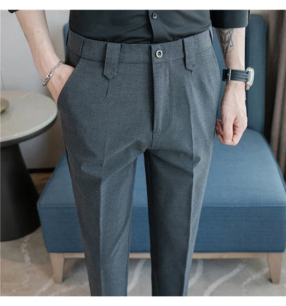 Elastic Waist Solid Color Suit Pants Men Formal Slim Fit Business Casual Trouser High Quality Social Wedding Fashion Dress Pant