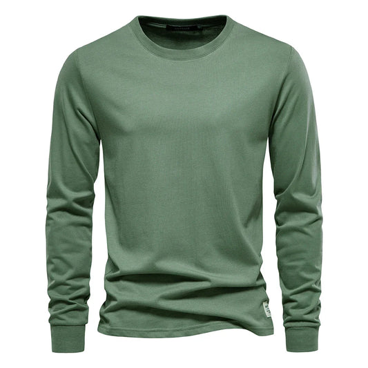 Solid Color Cotton T Shirt Men Casual O-neck Long Sleeved Mens Tshirts Spring Autumn High Quality Basic T-shirt Male