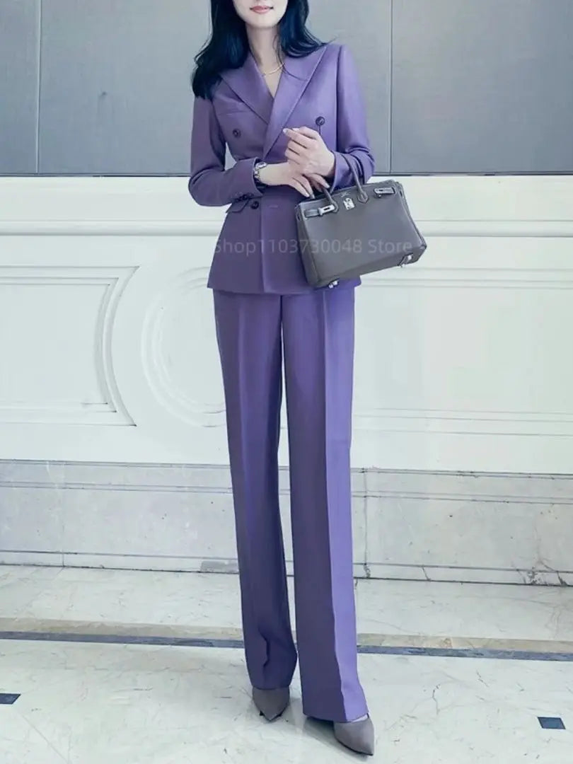 Women Light Purple  2 Piece Tuxedo Suit Blazer Pants with Peak Lapel Slim Fit Formal Party Business Office Outfit Female Clothes