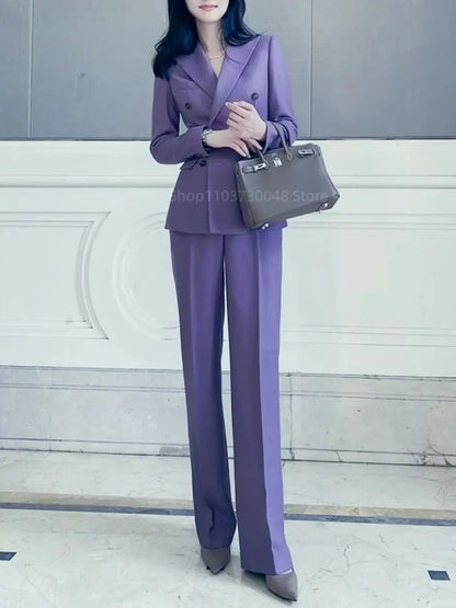 Women Light Purple  2 Piece Tuxedo Suit Blazer Pants with Peak Lapel Slim Fit Formal Party Business Office Outfit Female Clothes