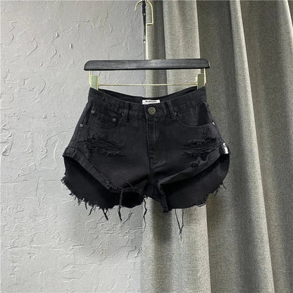 Sexy Low-waisted Denim Shorts 2026 New Summer Hole A Wide-leg Pants Ripped Jeans for Women