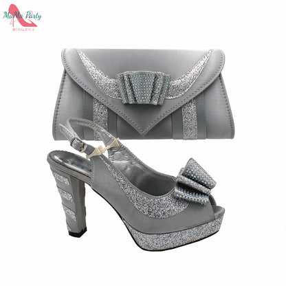 2025 Red Elegant Style Italian Women Shoes Matching Hand Bag Set  Slingbacks Sandals with Platform for Party
