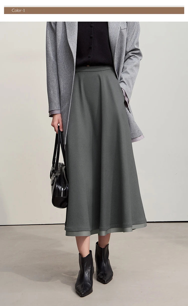 Elegant Skirts For Woman 2025 Winter New Commuter Style A-Line Mid-Calf Skirt Loose Solid Versatile Woman Clothes 12544126