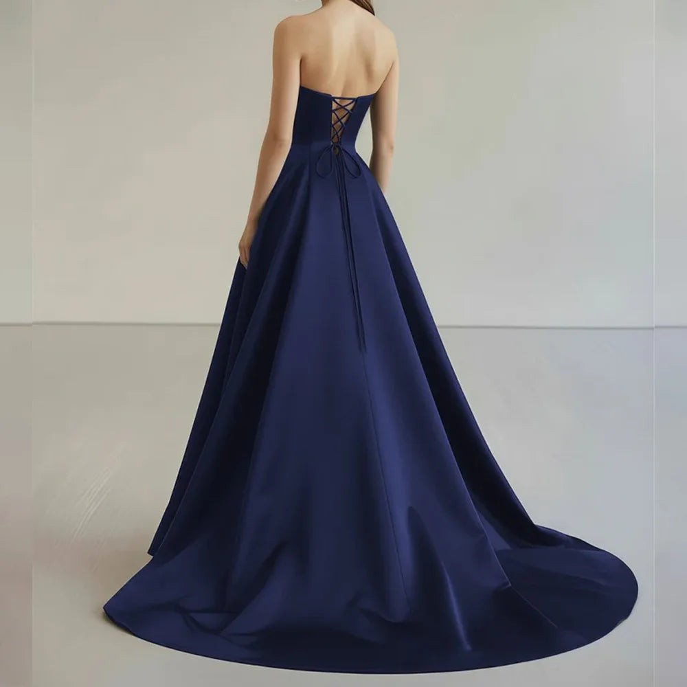 Simple Black A-Line Formal Dresses Stain Pleats Split Party Dress For Wedding Strapless Special Occasion Dress Customized
