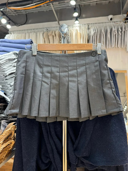 New Gray Pleated Mini Skirt Summer Sexy Low Waist Buttons A-line Short Faldas Women Preppy Style Sweet Cotton Skirts Y2l Clothes