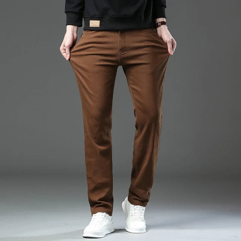 Large Size 42 44 Autumn 96% Cotton Men's Stretch Slim Jeans ArmyGreen Soft Comfortable Casual Straight Denim Pants Trousers