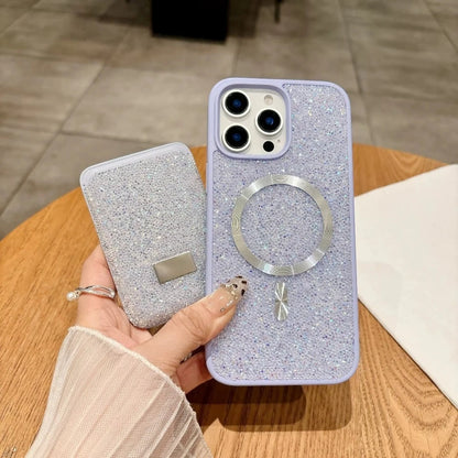 Luxury Glitter Flash Diamond Case With Magnetic Card Bag For iPhone 17 Air 16 15 14 Plus 13 12 Pro Max Anti-drop Protector Shell