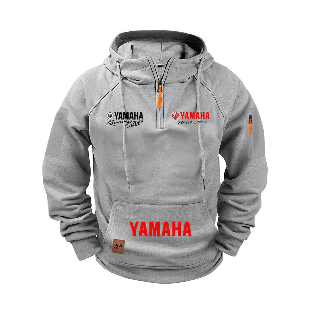 2026 new Yamaha autumn and winter vintage heavy-duty men's fleece hooded sweater long-sleeved motorcycle casual jacket