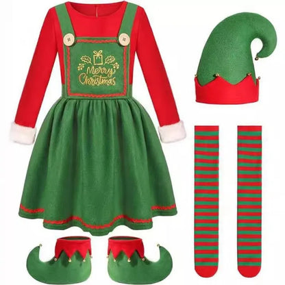 Funny Adult Santa Claus Cosplay Costume Boys Girls Green Christmas Elf Clothes Family Outfit New Year Christmas Dress Set