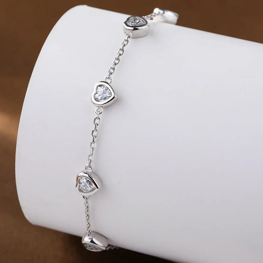 Bracelets certifiés en moissanite et diamants taille cœur de 4 mm sertis clos pour femmes, bracelet à breloques en argent S925 100 %, chaîne de poignet réglable