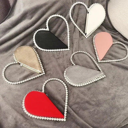 Diamond Red Heart Evening Clutch Women's Designer Chic RhinestoneBlack Wallet Wedding Party Sac A Main Heart Handbag for Woman