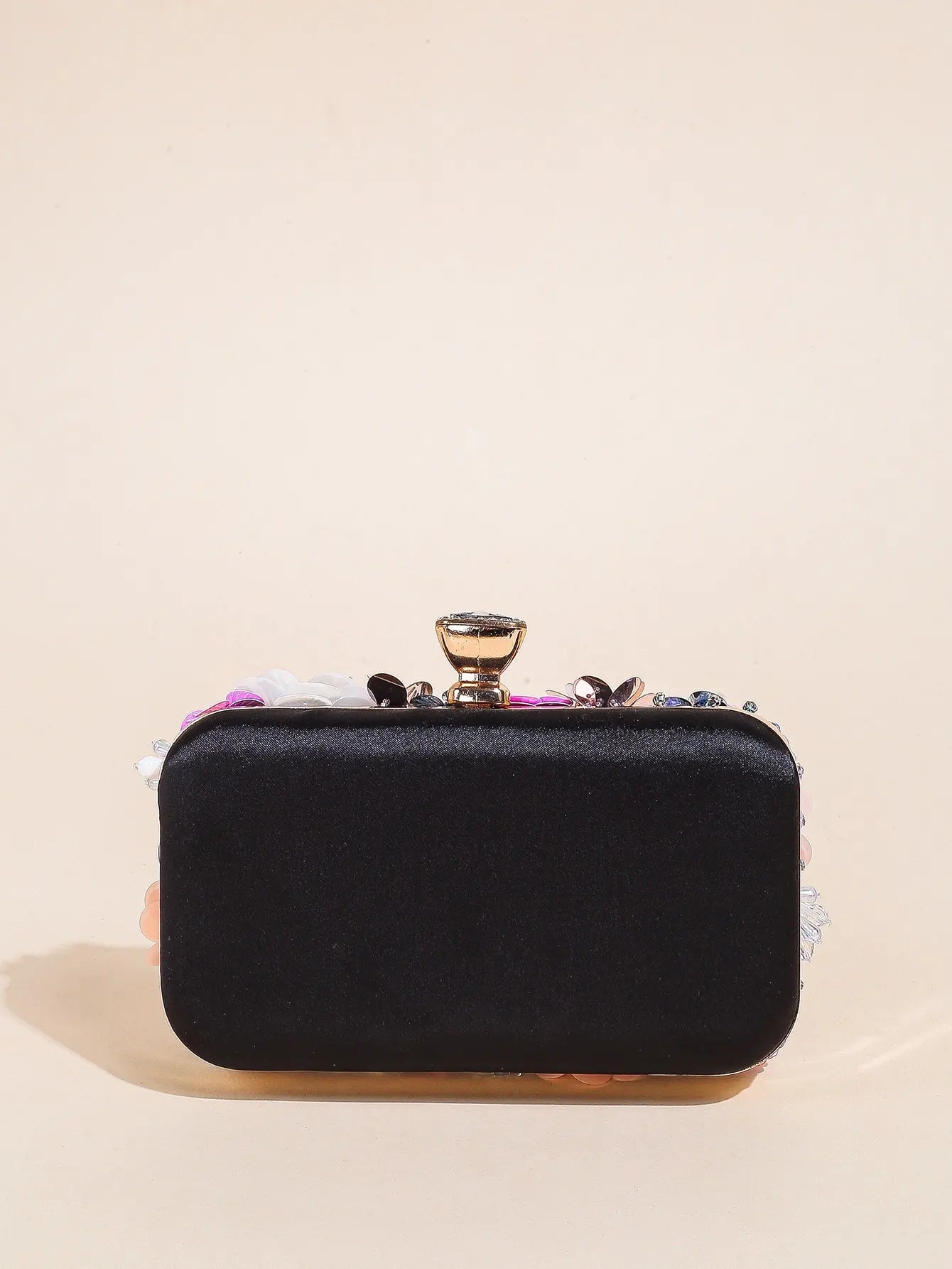 I PC Black Elegant Floral Beaded Clutch, classic Banquet Purse,Women's Fashion Evening Bag Foren Wedding Party Prom