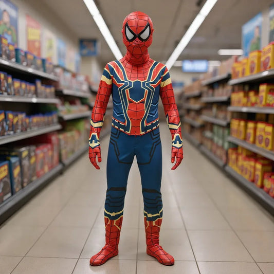 Kids Iron Spider Superhero Jumpsuit Halloween Mask Birthday Party Costume with Adjustable Mask and Breathable Fabric Mardi Gras