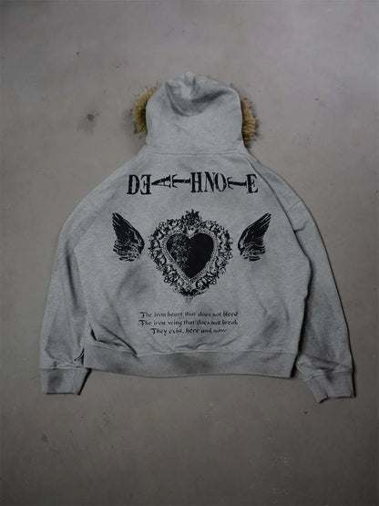 Winter Fashion Streetwear Women's Gothic Printed Faux Fur Hooded Jacket Trendy Edgy Zip - Up Sweatshirt 2026 New Arrival