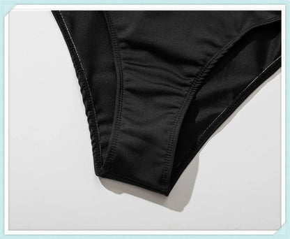 Solid Mesh Tape Swimsuit 2026 One Piece Sexy High Neck Swimwear Women Cross Front Bathing Suit Female Padded Beachwear Bodysuit