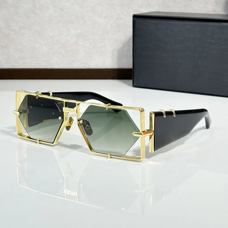 Hexagon 004 Desinger Brand Sunglasses Men Women Metal Thick Acetate Luxury Square Classical Outdoor Solar Shades UV400 with Case