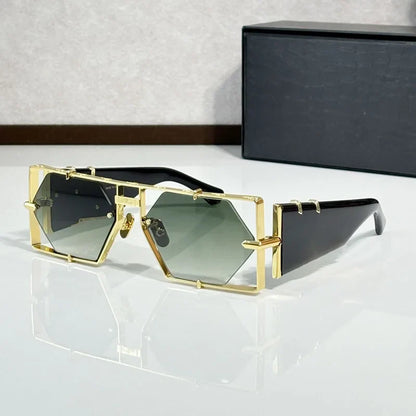 Hexagon 004 Desinger Brand Sunglasses Men Women Metal Thick Acetate Luxury Square Classical Outdoor Solar Shades UV400 with Case